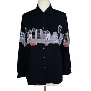 ALLISON DALEY Women’s Size 8 City Theme Long Sleeved Button Front Shirt